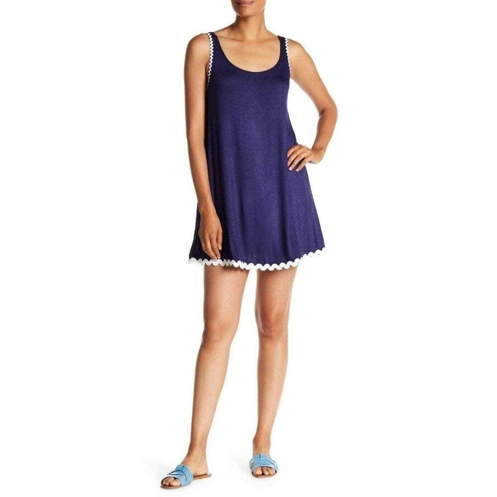 Vanity Room Retro Sleep Dress Womens Small Blue Rayon Ric Rac Trim Nightgown NWT